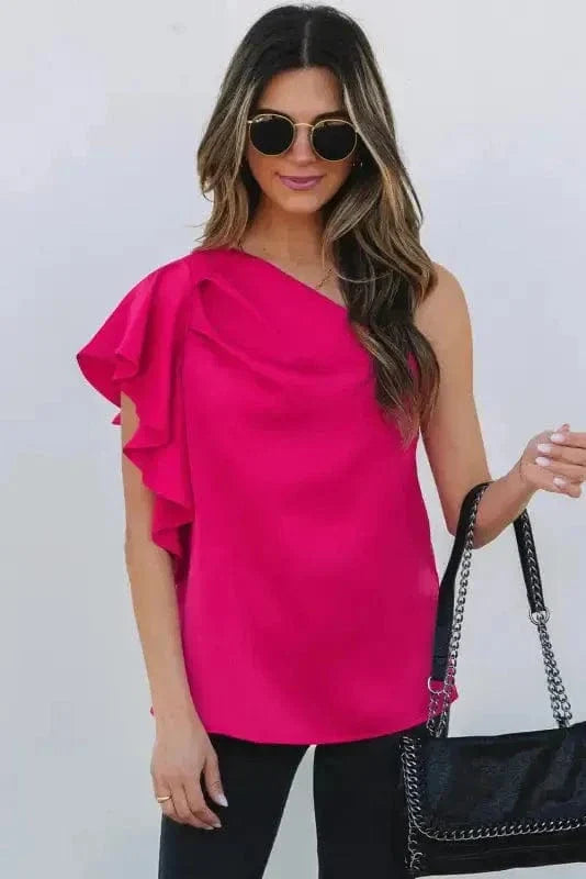 Blushing Elegance Asymmetric Satin Blouse-4